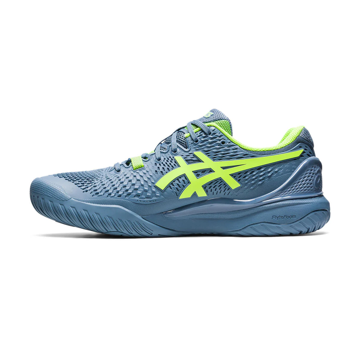 Asics Gel Resolution 9 Court Shoes (Steel Blue/Hazard Green)