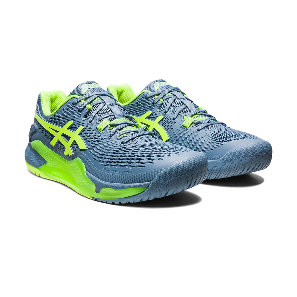 Asics Gel Resolution 9 Court Shoes (Steel Blue/Hazard Green)